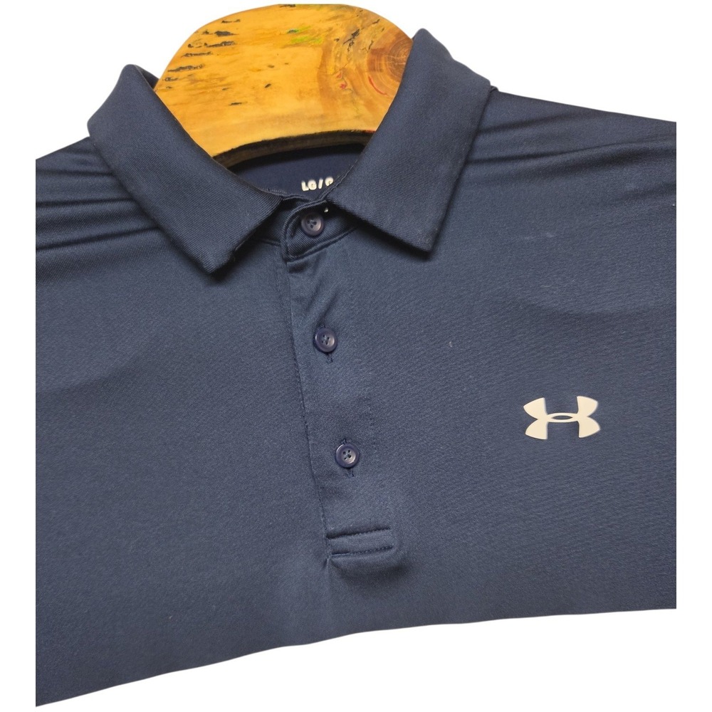 Under Armour Mens Playoff Polo Shirt Large Navy Blue Grey Colorblock HeatGear